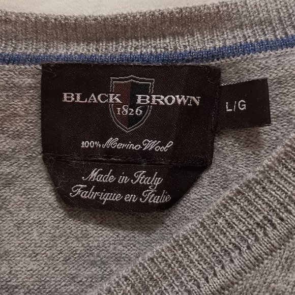 Black Brown 100% Merino Wool V-neck Sweater (Made in Italy) - Picture 2 of 6